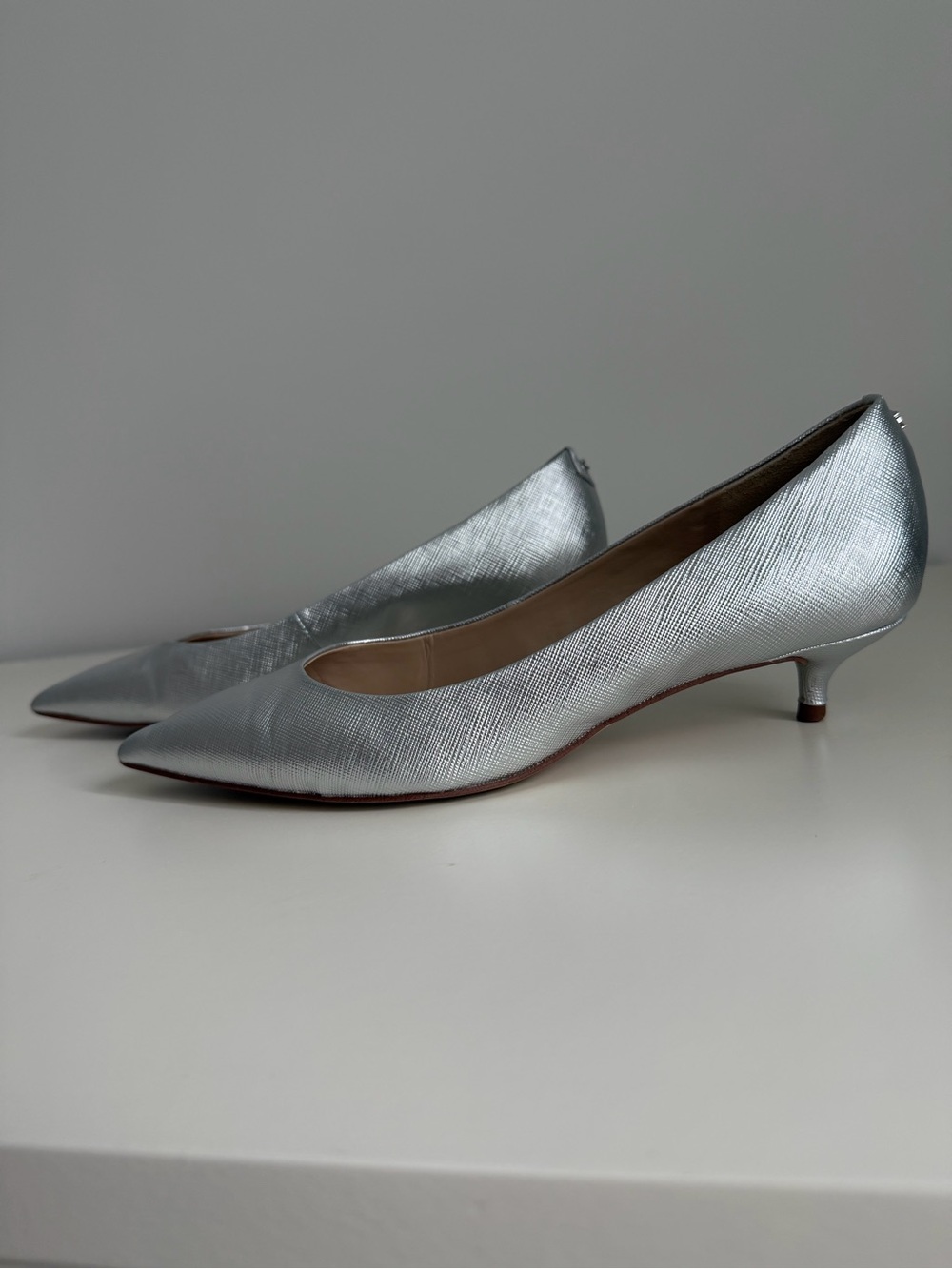 Sam Edelman Metallic Silver Pointed Kitten Heel Pumps